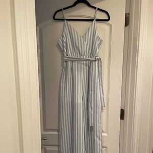 light blue and white striped jumpsuit